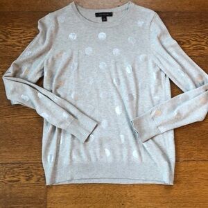Ann Taylor Metallic Dot Gray Crew Neck Sweater M